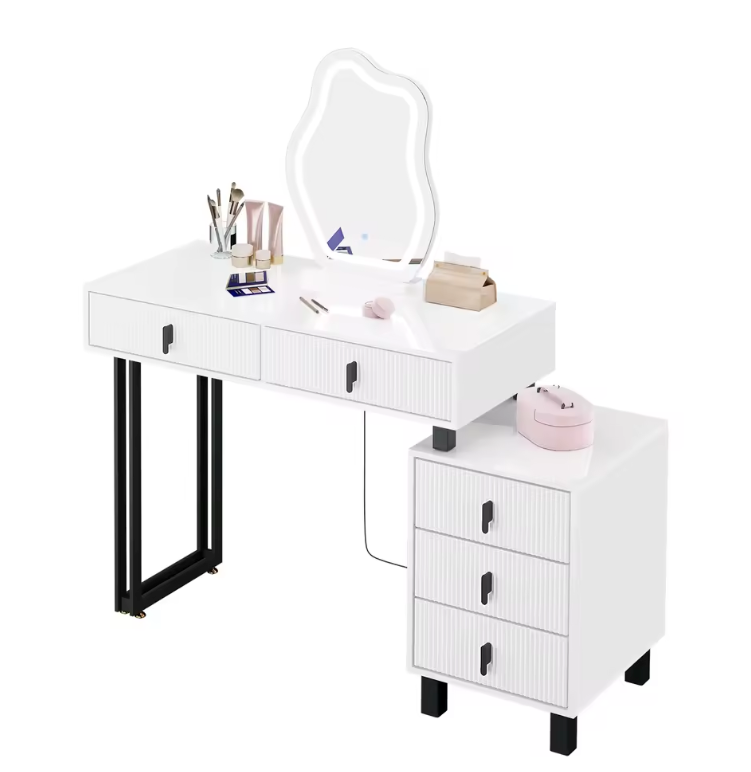 Kaptafel met LED Spiegel – Make-up Tafel met 5 Lades en Opbergkast