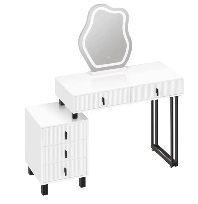 Kaptafel met LED Spiegel – Make-up Tafel met 5 Lades en Opbergkast
