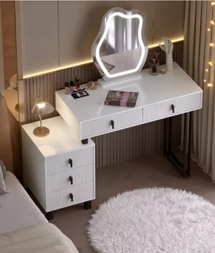 Kaptafel met LED Spiegel – Make-up Tafel met 5 Lades en Opbergkast