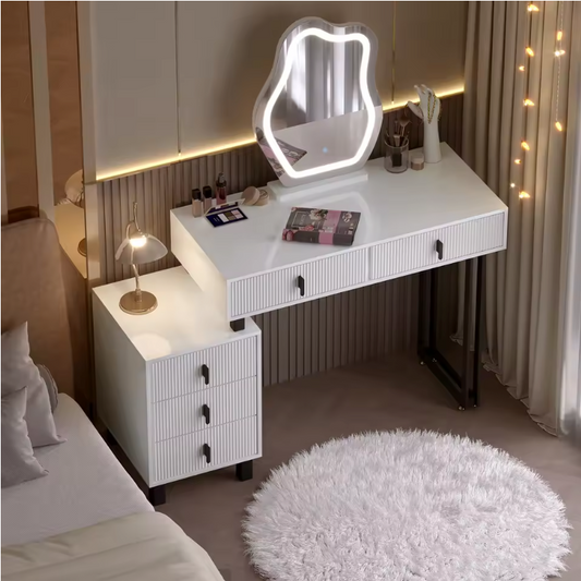 Kaptafel met LED Spiegel – Make-up Tafel met 5 Lades en Opbergkast