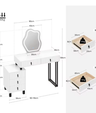 Kaptafel met LED Spiegel – Make-up Tafel met 5 Lades en Opbergkast