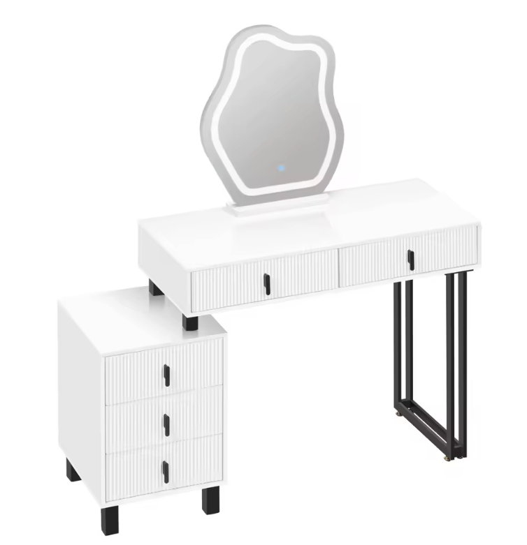 Kaptafel met LED Spiegel – Make-up Tafel met 5 Lades en Opbergkast