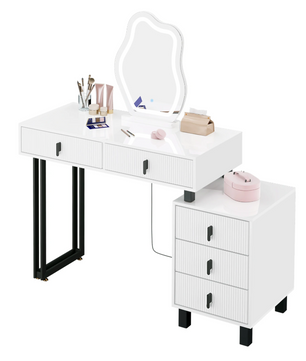 Kaptafel met LED Spiegel – Make-up Tafel met 5 Lades en Opbergkast