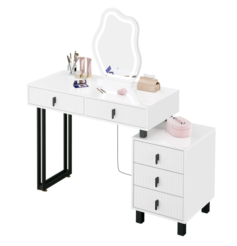 Kaptafel met LED Spiegel – Make-up Tafel met 5 Lades en Opbergkast
