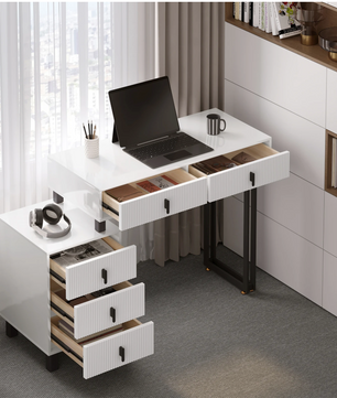 Kaptafel met LED Spiegel – Make-up Tafel met 5 Lades en Opbergkast