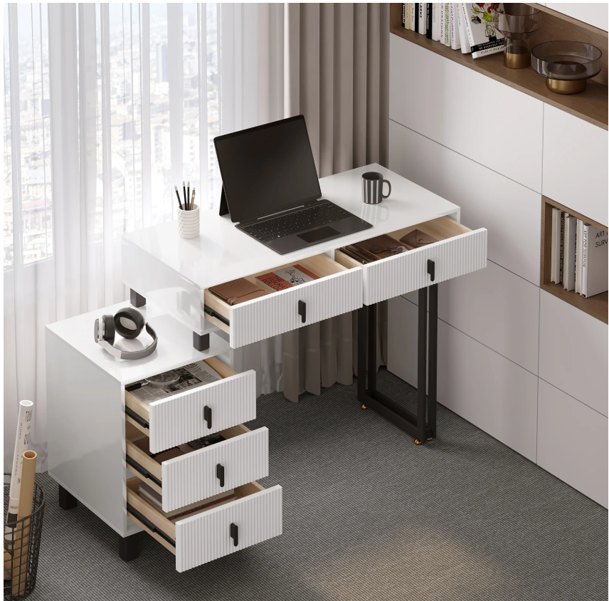 Kaptafel met LED Spiegel – Make-up Tafel met 5 Lades en Opbergkast