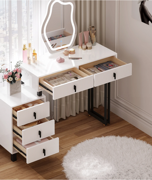 Kaptafel met LED Spiegel – Make-up Tafel met 5 Lades en Opbergkast