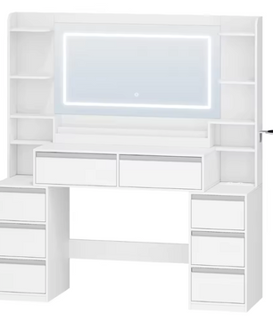 Kaptafel met Grote Spiegel – Make-up Tafel met 8 Lades en Opbergrekken