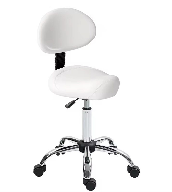 Verstelbare Werkkruk met Rugleuning en Wielen – Draaistoel voor Salon en Make-up