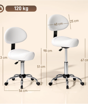 Verstelbare Werkkruk met Rugleuning en Wielen – Draaistoel voor Salon en Make-up