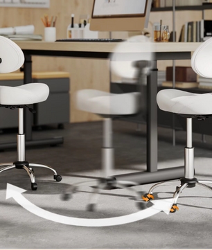 Verstelbare Werkkruk met Rugleuning en Wielen – Draaistoel voor Salon en Make-up