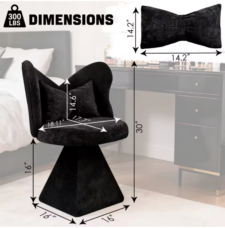 Draaibare Make-up Stoel met Vlinderrug – 360° Vanity Chair PU Leer