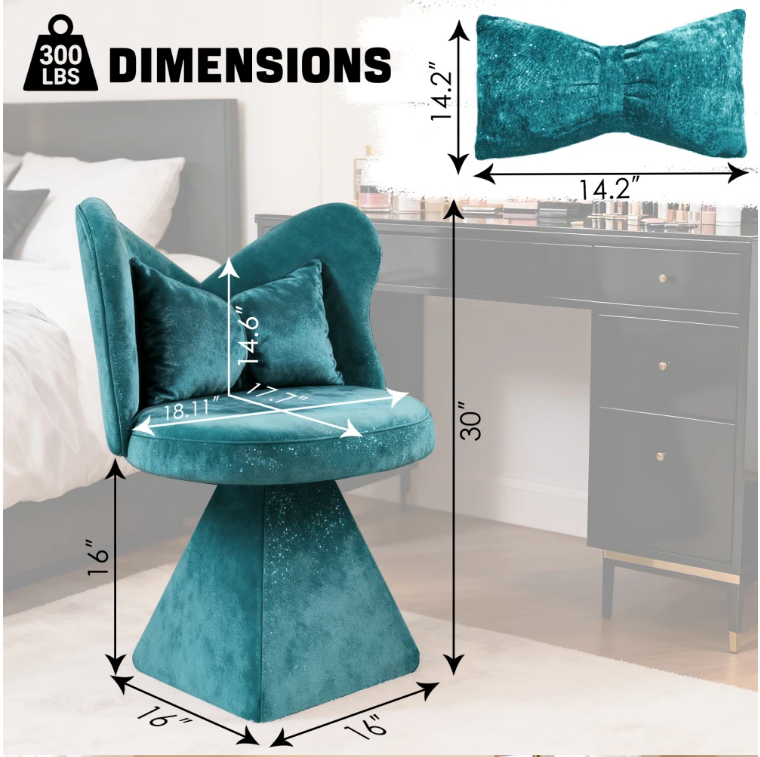 Draaibare Make-up Stoel met Vlinderrug – 360° Vanity Chair PU Leer