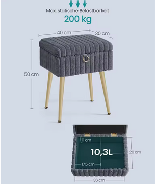 Kaptafel Kruk met Opbergruimte – Make-up Stoel met Metalen Poten