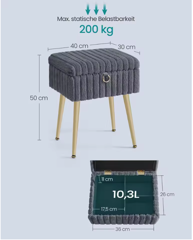 Kaptafel Kruk met Opbergruimte – Make-up Stoel met Metalen Poten
