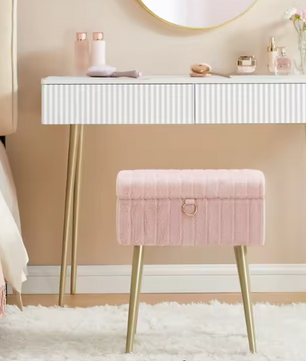 Kaptafel Kruk met Opbergruimte – Make-up Stoel met Metalen Poten