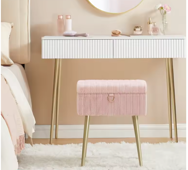 Kaptafel Kruk met Opbergruimte – Make-up Stoel met Metalen Poten