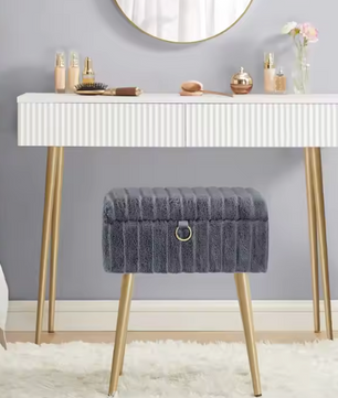Kaptafel Kruk met Opbergruimte – Make-up Stoel met Metalen Poten