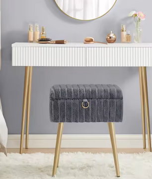 Kaptafel Kruk met Opbergruimte – Make-up Stoel met Metalen Poten