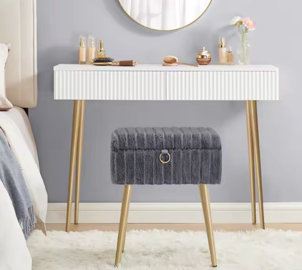 Kaptafel Kruk met Opbergruimte – Make-up Stoel met Metalen Poten