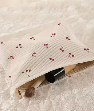 Make-up Tas met Kersenprint – Corduroy Toilettas met Rits