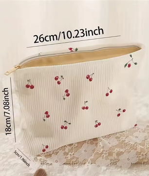 Make-up Tas met Kersenprint – Corduroy Toilettas met Rits