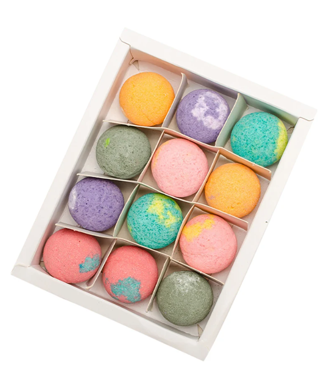 Badbruisballen Set 12 Stuks – Mini Spa Bombs met Essentiële Oliën
