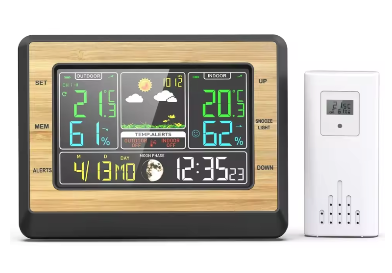 Draadloos Weerstation met Kleurenscherm – Binnen/Buiten Thermometer en Hygrometer
