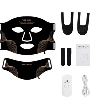 LED Gezichts- en Nekmasker – 7 Kleuren Lichttherapie, Flexibel Siliconen Design, Draadloos en Oplaadbaar