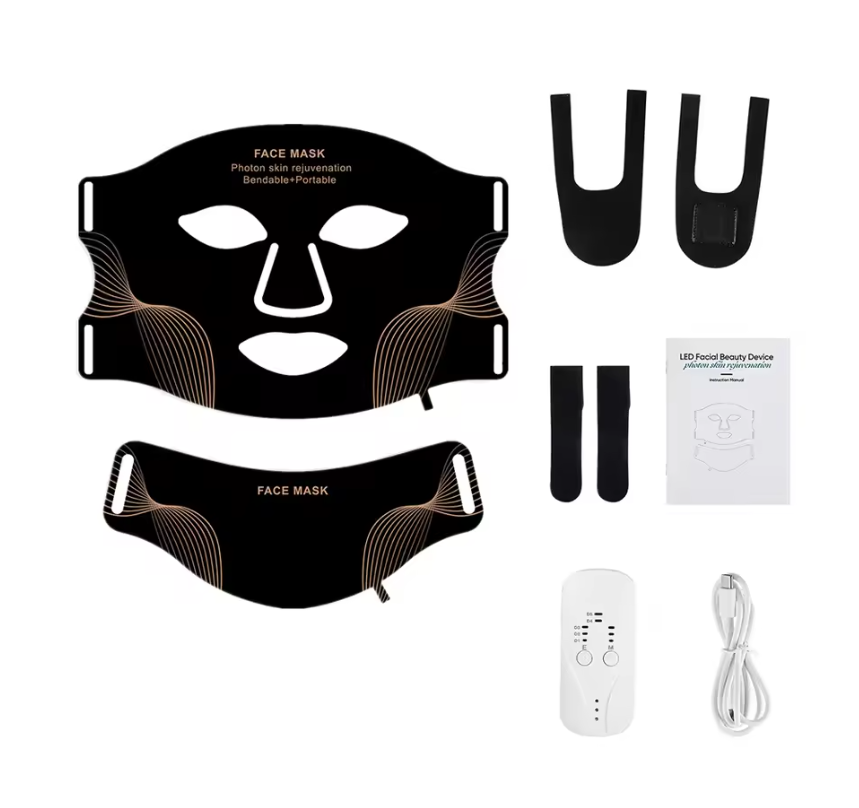 LED Gezichts- en Nekmasker – 7 Kleuren Lichttherapie, Flexibel Siliconen Design, Draadloos en Oplaadbaar
