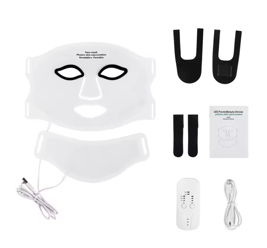 LED Gezichts- en Nekmasker – 7 Kleuren Lichttherapie, Flexibel Siliconen Design, Draadloos en Oplaadbaar