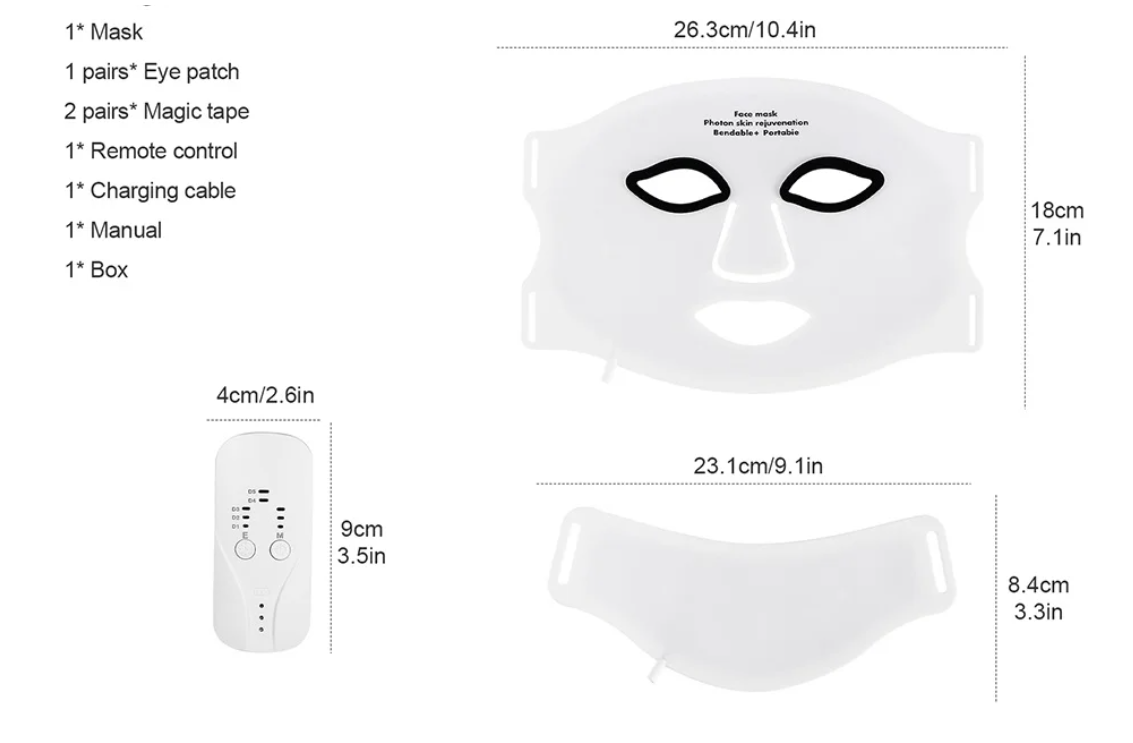 LED Gezichts- en Nekmasker – 7 Kleuren Lichttherapie, Flexibel Siliconen Design, Draadloos en Oplaadbaar