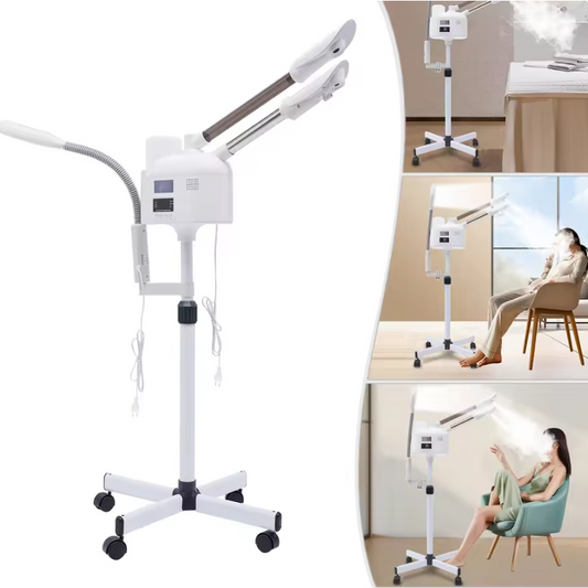 3-in-1 Gezichtsstomer met Warm en Koud Nano Mist – LED Licht, Vergrootglas en Verstelbaar Statief voor Diepe Reiniging