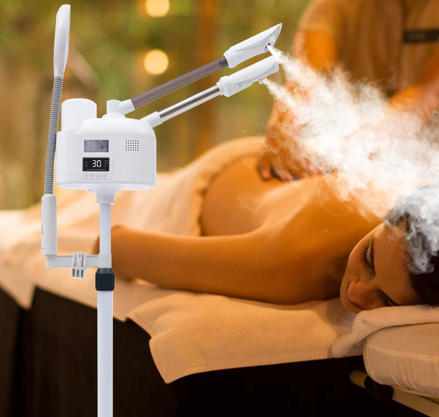 3-in-1 Gezichtsstomer met Warm en Koud Nano Mist – LED Licht, Vergrootglas en Verstelbaar Statief voor Diepe Reiniging