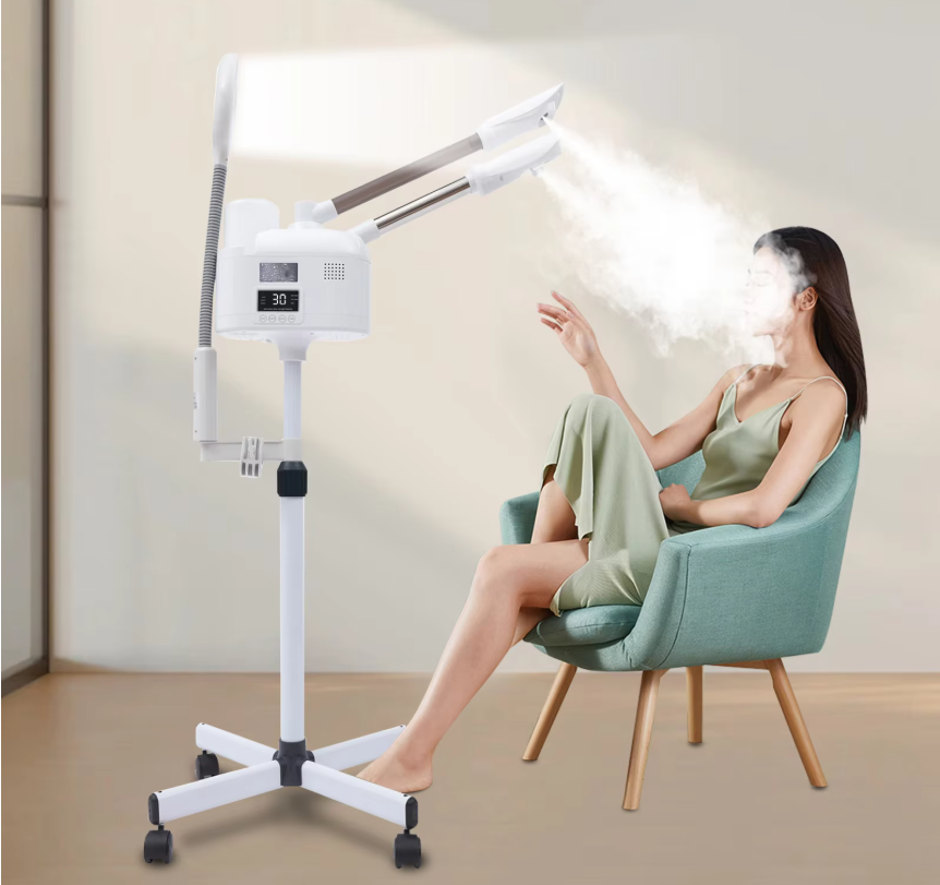 3-in-1 Gezichtsstomer met Warm en Koud Nano Mist – LED Licht, Vergrootglas en Verstelbaar Statief voor Diepe Reiniging