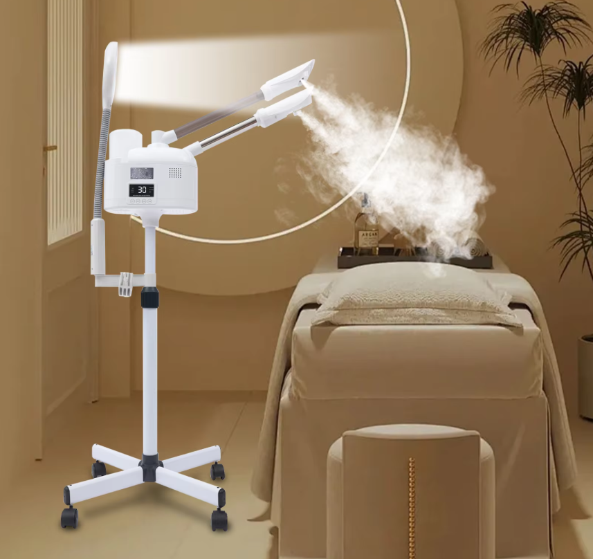3-in-1 Gezichtsstomer met Warm en Koud Nano Mist – LED Licht, Vergrootglas en Verstelbaar Statief voor Diepe Reiniging