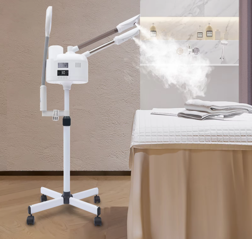 3-in-1 Gezichtsstomer met Warm en Koud Nano Mist – LED Licht, Vergrootglas en Verstelbaar Statief voor Diepe Reiniging