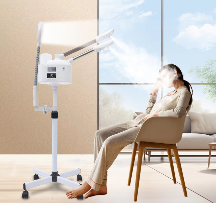 3-in-1 Gezichtsstomer met Warm en Koud Nano Mist – LED Licht, Vergrootglas en Verstelbaar Statief voor Diepe Reiniging