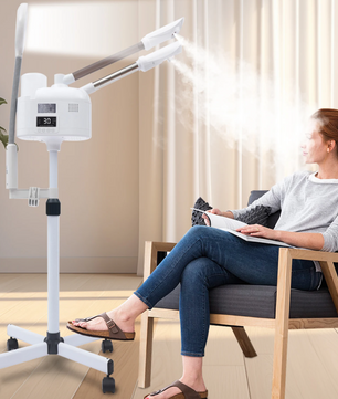 3-in-1 Gezichtsstomer met Warm en Koud Nano Mist – LED Licht, Vergrootglas en Verstelbaar Statief voor Diepe Reiniging