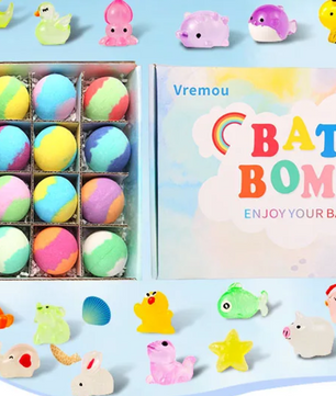Set van 24 Bruisballen voor Kinderen – Badbommen met Verrassing en Speelgoed, Natuurlijk en Bruisend Badplezier