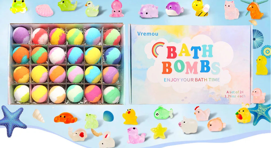 Set van 24 Bruisballen voor Kinderen – Badbommen met Verrassing en Speelgoed, Natuurlijk en Bruisend Badplezier