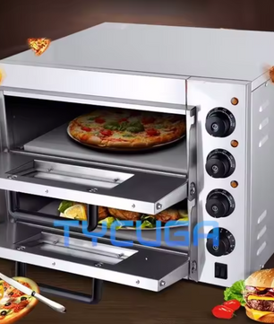 Dubbele Elektrische Pizza Oven – RVS Dubbeldeks Commerciële Oven met Pizzasteen, Timer en Kijkvenster