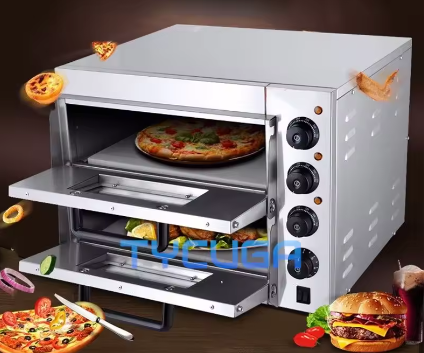 Dubbele Elektrische Pizza Oven – RVS Dubbeldeks Commerciële Oven met Pizzasteen, Timer en Kijkvenster