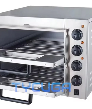 Dubbele Elektrische Pizza Oven – RVS Dubbeldeks Commerciële Oven met Pizzasteen, Timer en Kijkvenster