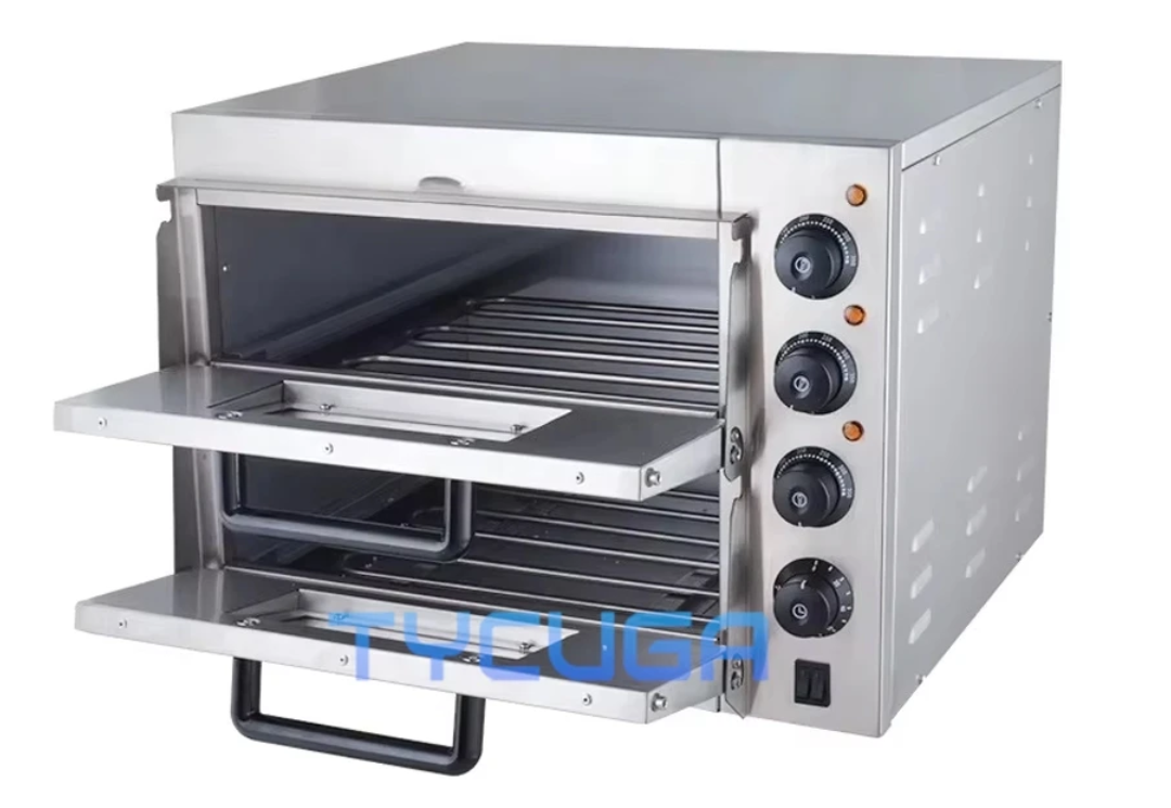 Dubbele Elektrische Pizza Oven – RVS Dubbeldeks Commerciële Oven met Pizzasteen, Timer en Kijkvenster