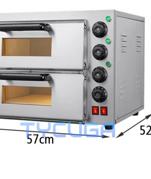 Dubbele Elektrische Pizza Oven – RVS Dubbeldeks Commerciële Oven met Pizzasteen, Timer en Kijkvenster