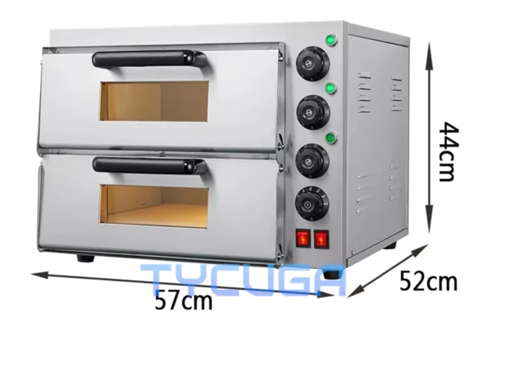Dubbele Elektrische Pizza Oven – RVS Dubbeldeks Commerciële Oven met Pizzasteen, Timer en Kijkvenster