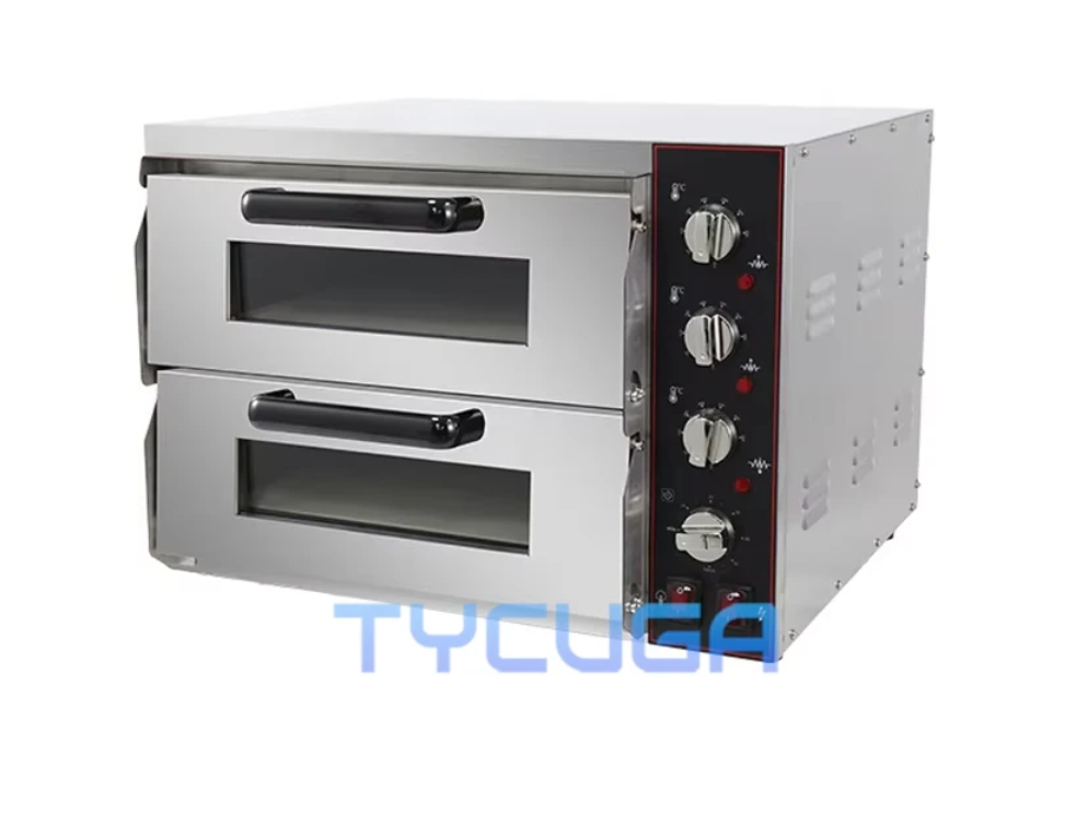 Dubbele Elektrische Pizza Oven – RVS Dubbeldeks Commerciële Oven met Pizzasteen, Timer en Kijkvenster