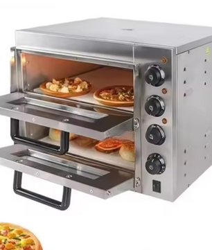 Dubbele Elektrische Pizza Oven – RVS Dubbeldeks Commerciële Oven met Pizzasteen, Timer en Kijkvenster