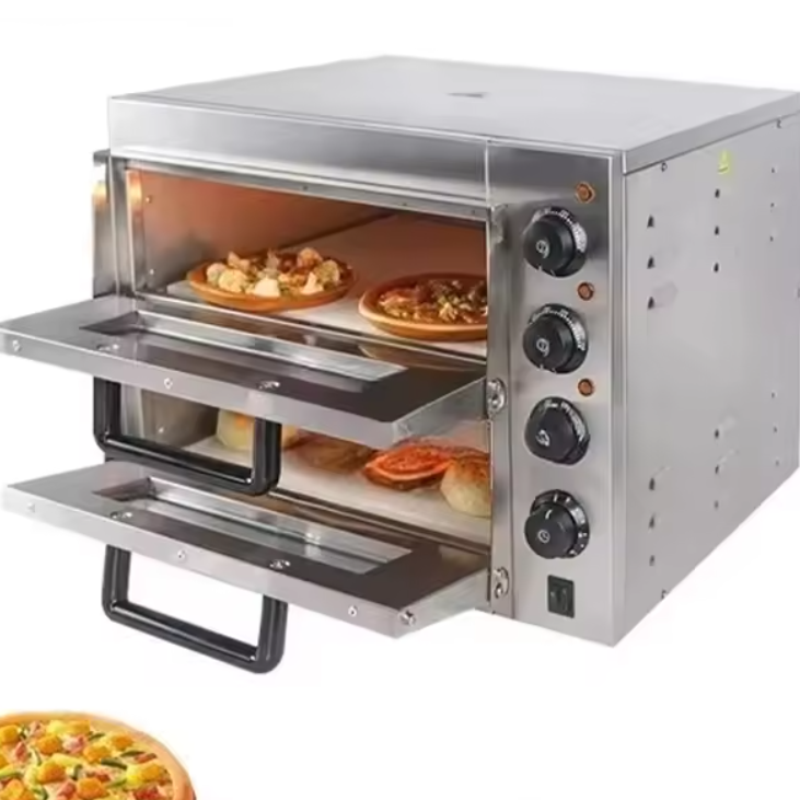 Dubbele Elektrische Pizza Oven – RVS Dubbeldeks Commerciële Oven met Pizzasteen, Timer en Kijkvenster